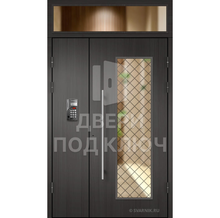 Подъездная дверь с кодовым замком, стеклом и ковкой ДПК-13780